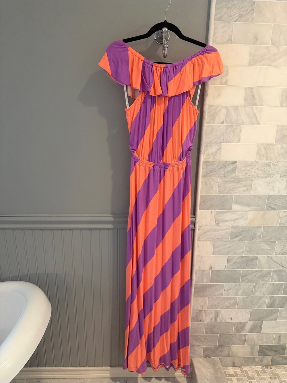 Lilly Pulitzer Orange and Purple Diagonal Stripe Maxi Dress